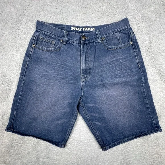 Vintage Phat Farm Jorts Jean Shorts Men's 36 Blue Baggy Wide Leg Big Pockets - Picture 2 of 12